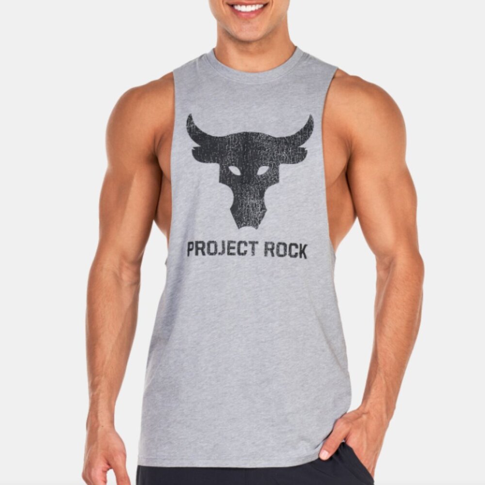 Under Armour UA Project Rock Men's Tank L loose fit Brahma Bull Grey NWT